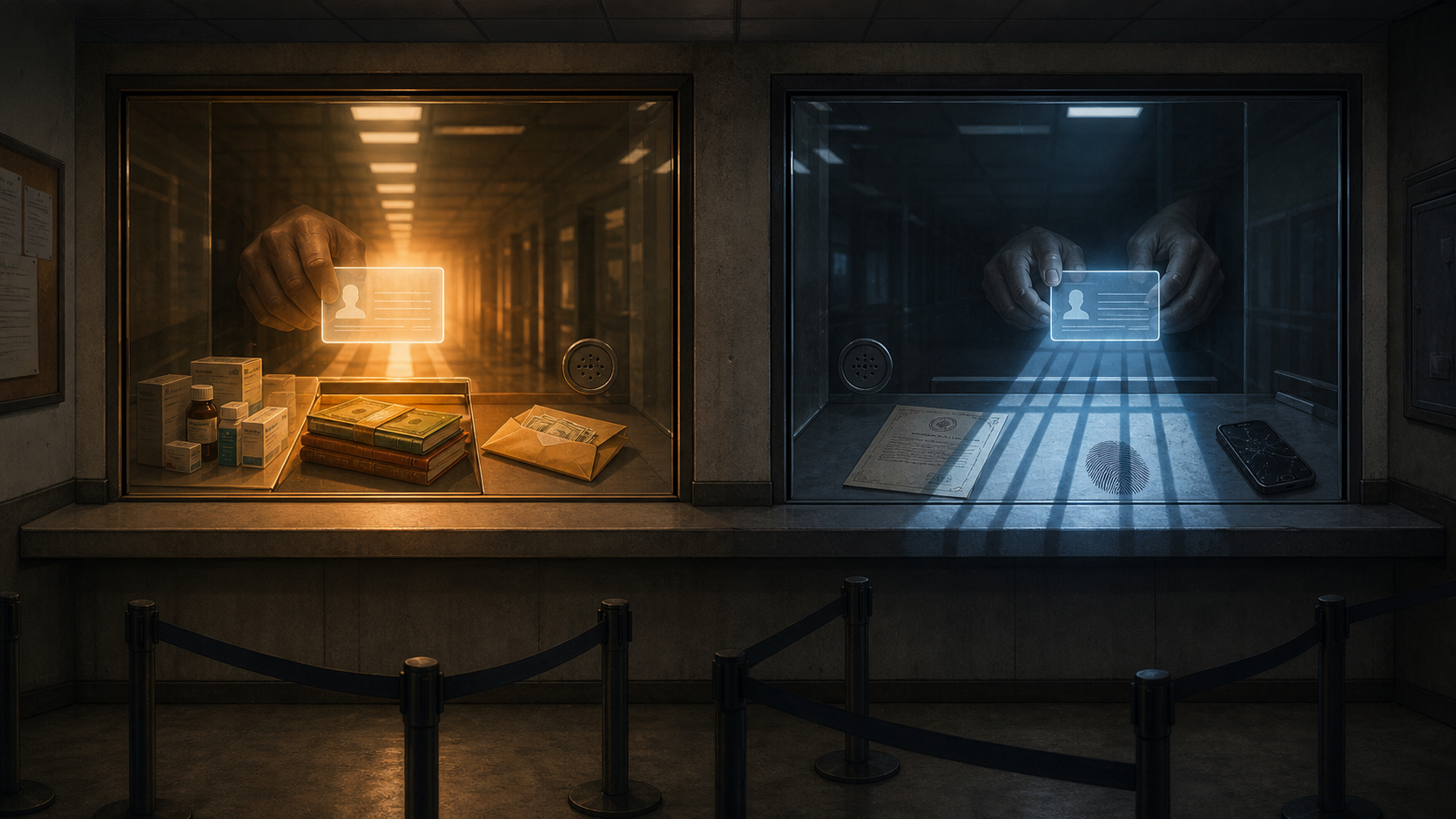 A credential opens one window and bars the next.